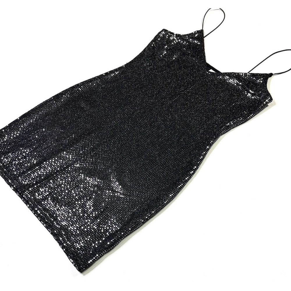 H&M Divided Dress Women’s Small Sequin Black Silver Mini Evening - Picture 2 of 8